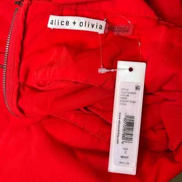 Alice + Olivia Bright Ruby Red Holly Asymmetric Ruffle Maxi Dress Size 2 - Picture 9 of 10